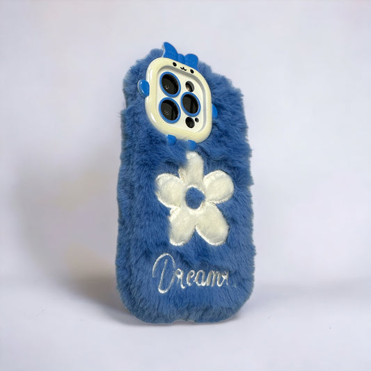 iPhone soft fur flower case in blue 