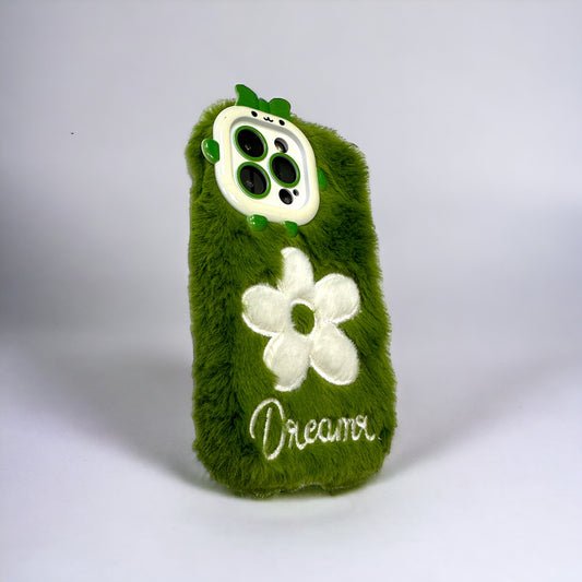 iPhone green flower soft fluffy case