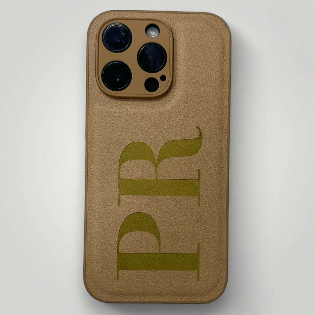 iPhone Leather Case - Initials Personalised Brown