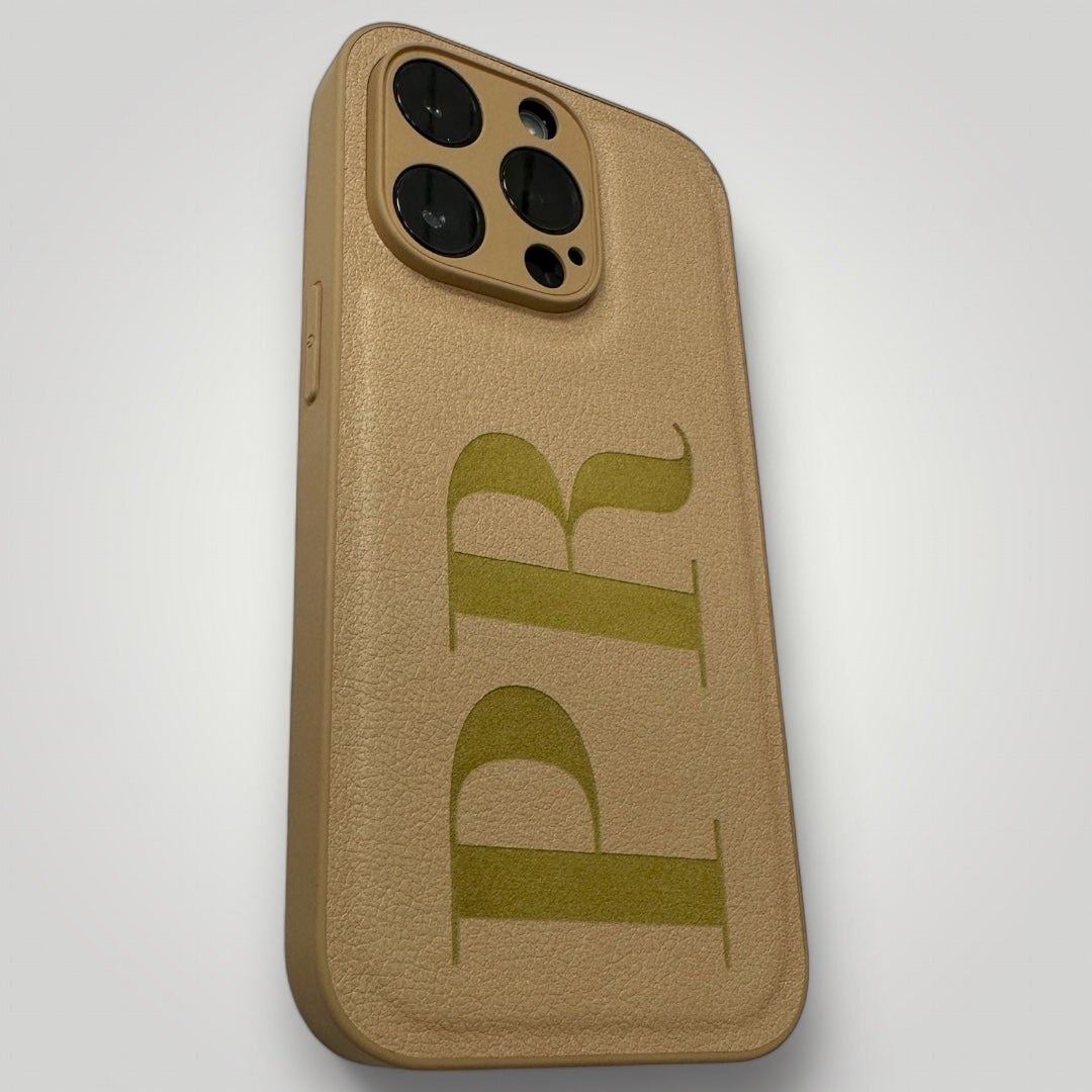 iPhone Leather Case - Initials Personalised Brown