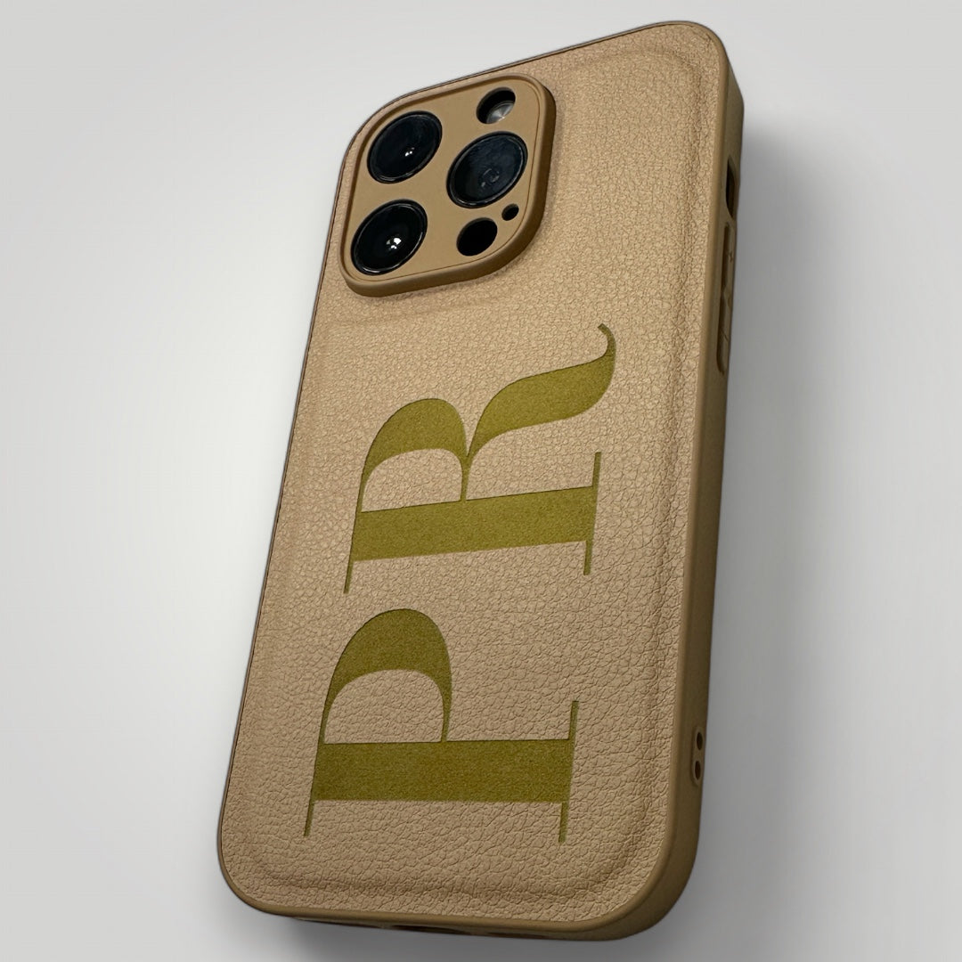 iPhone Leather Case - Initials Personalised Brown