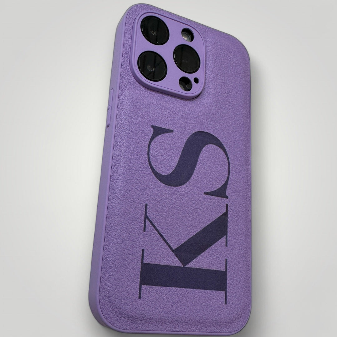 iPhone Leather Case - Initials Personalised Purple