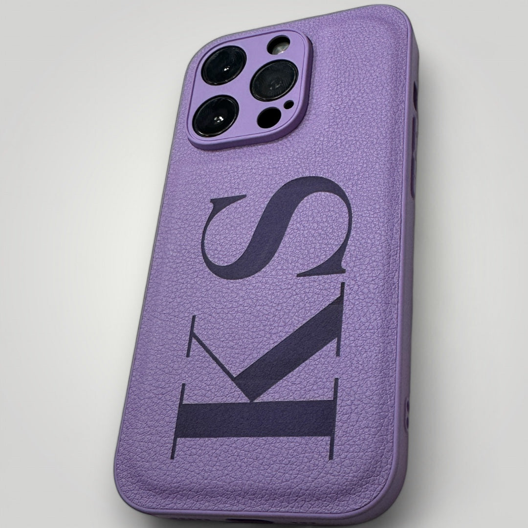 iPhone Leather Case - Initials Personalised Purple