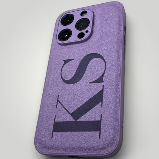 iPhone Leather Case - Initials Personalised Purple