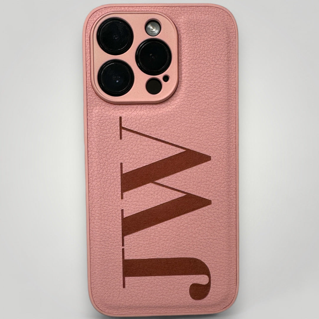 iPhone Leather Case - Initials Personalised Pink