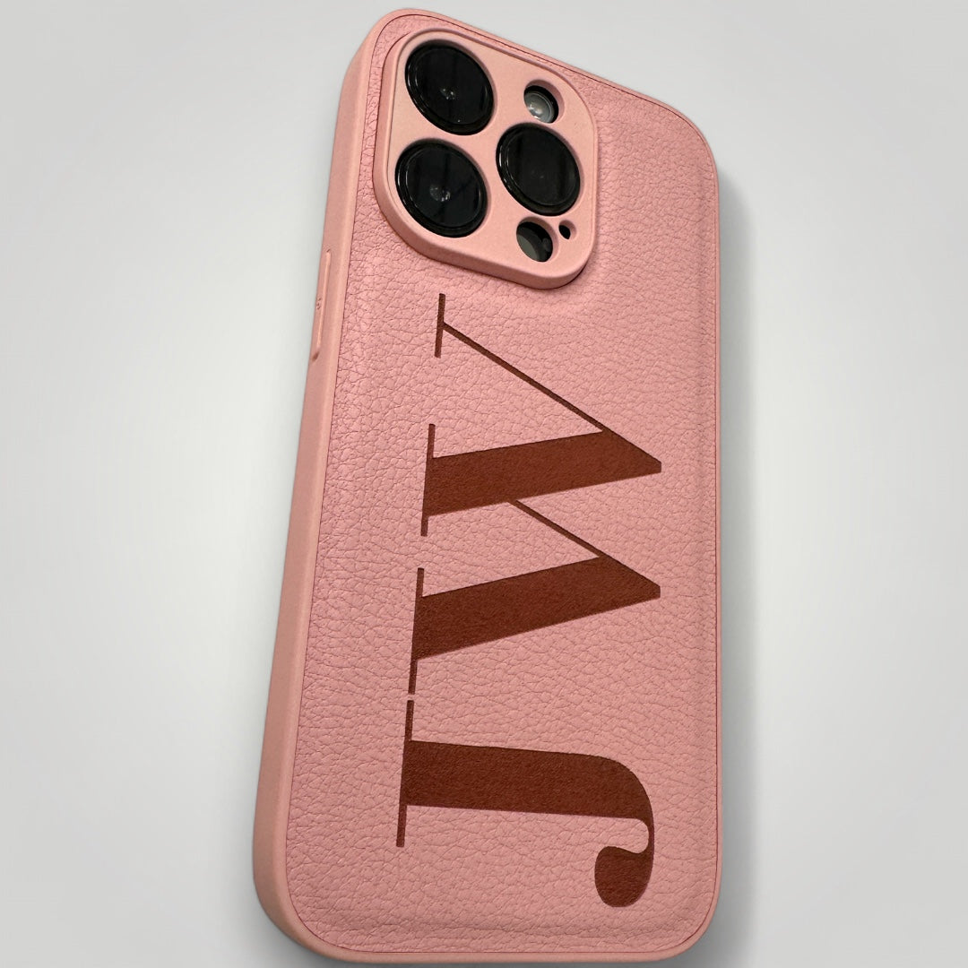 iPhone Leather Case - Initials Personalised Pink