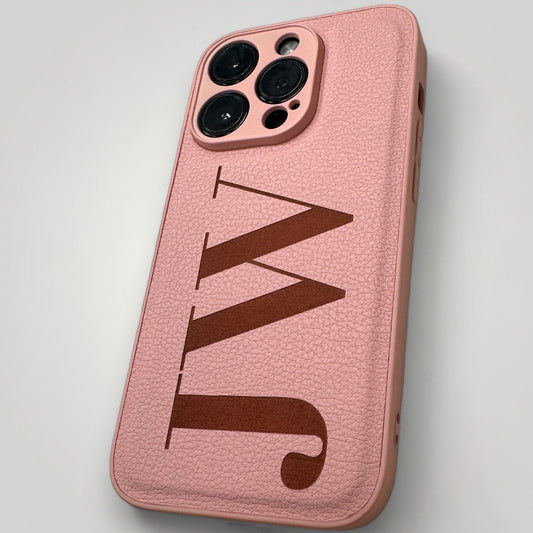 iPhone Leather Case - Initials Personalised Pink