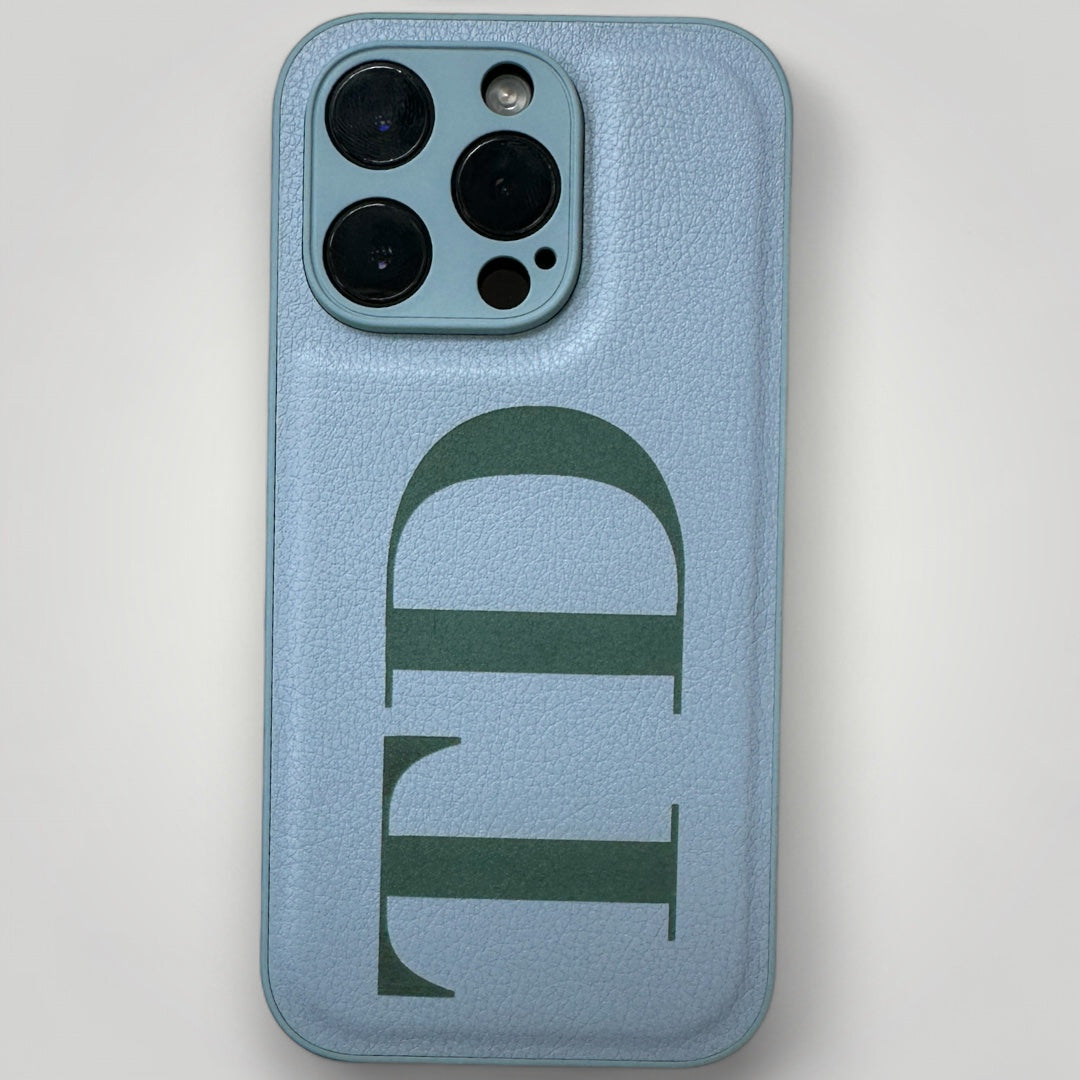 iPhone Leather Case - Initials Personalised Blue