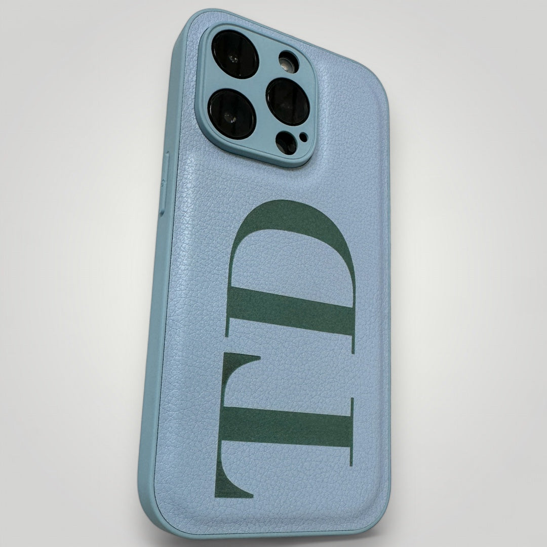 iPhone Leather Case - Initials Personalised Blue