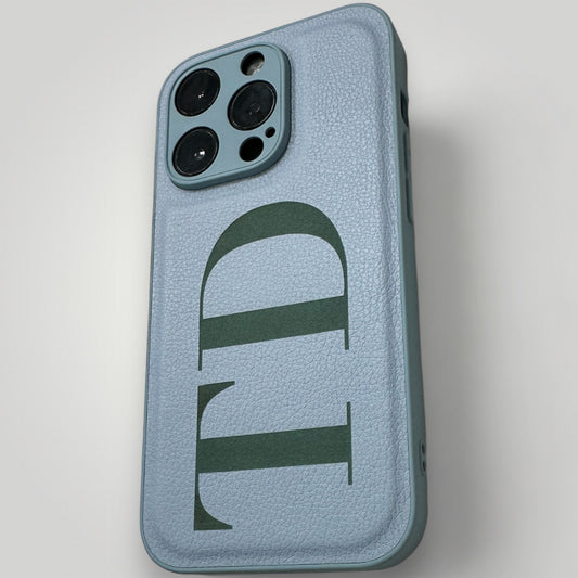 iPhone Leather Case - Initials Personalised Blue