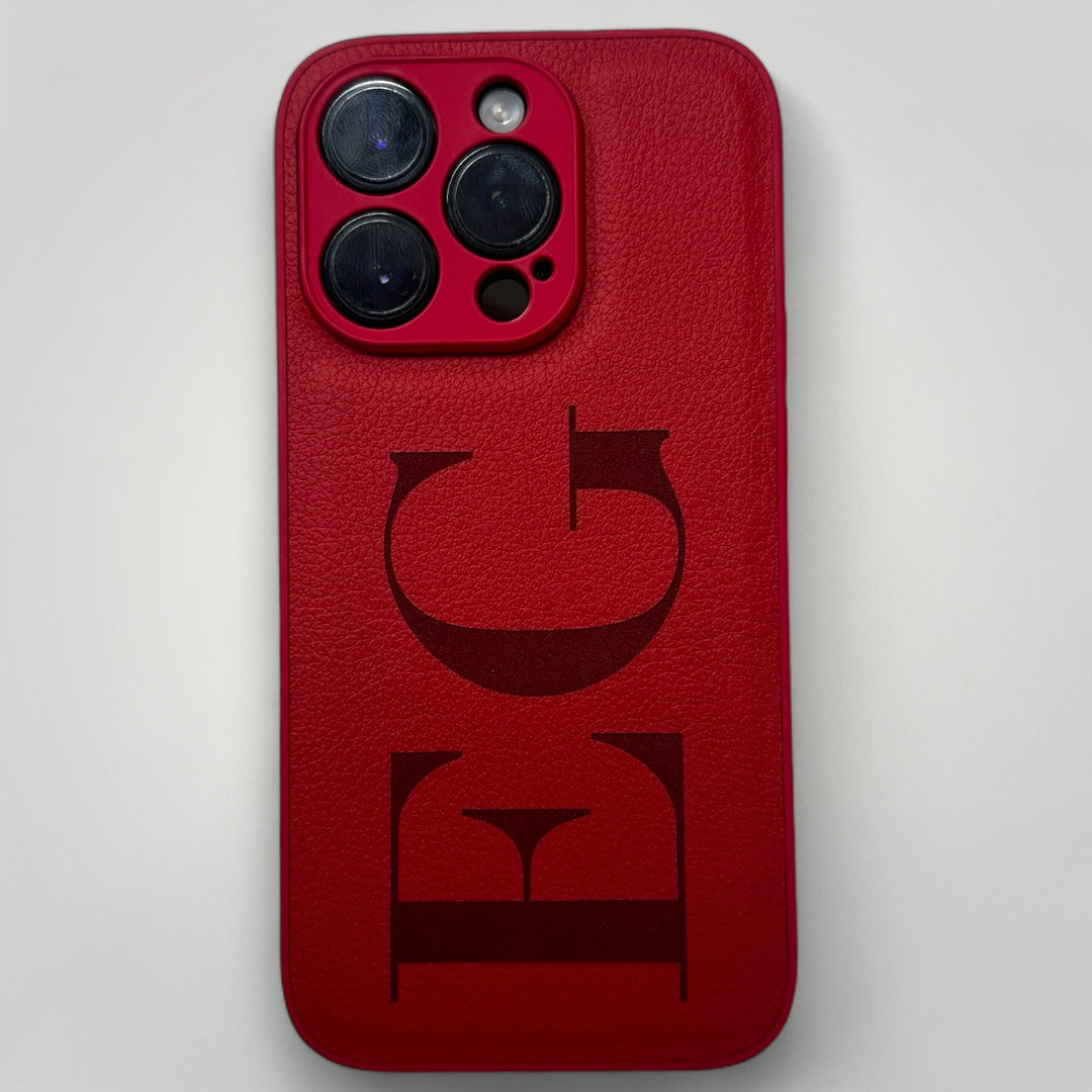 iPhone Leather Case - Initials Personalised Red