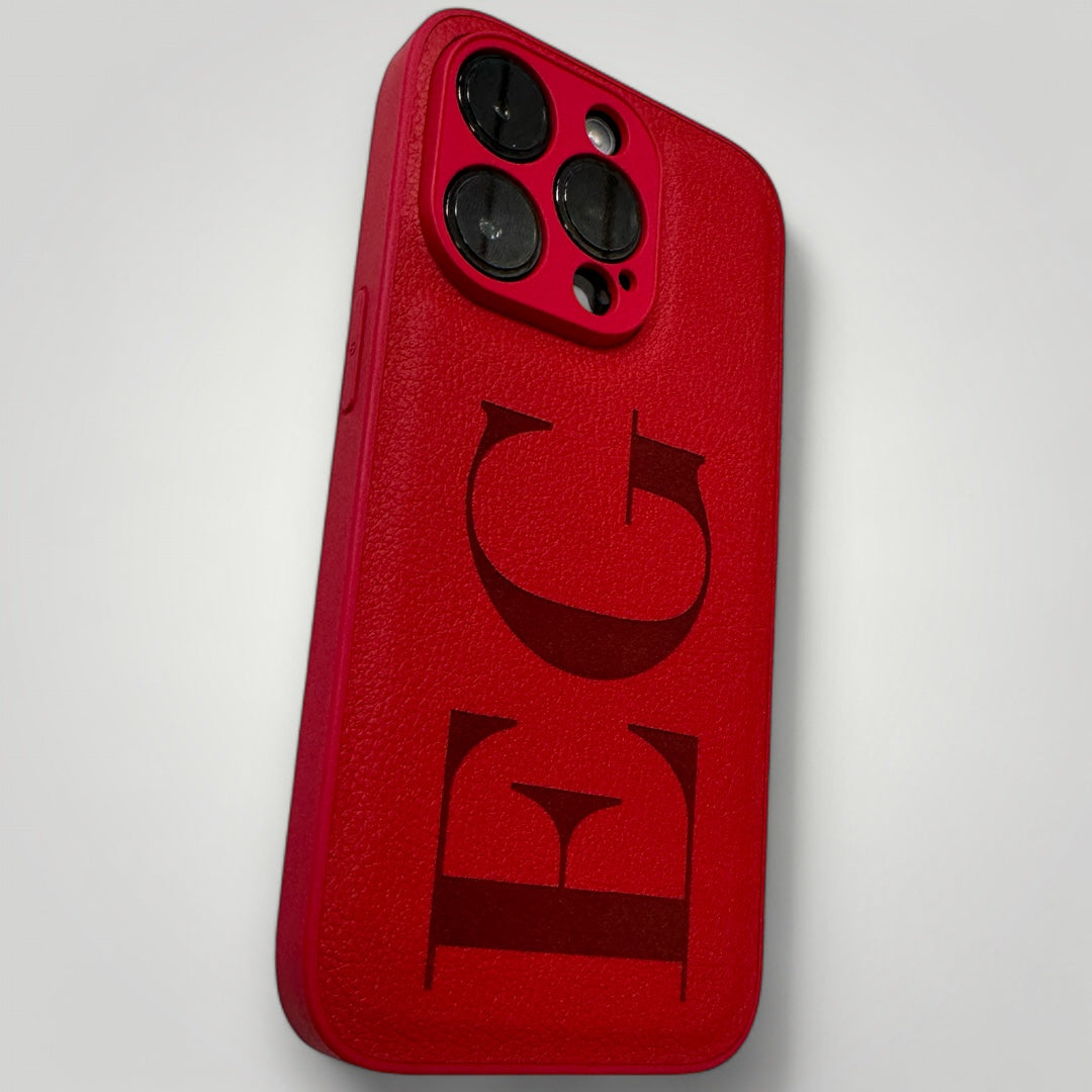 iPhone Leather Case - Initials Personalised Red