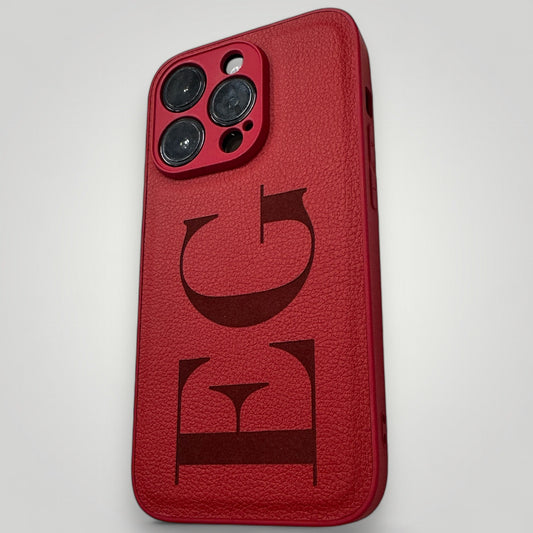 iPhone Leather Case - Initials Personalised Red