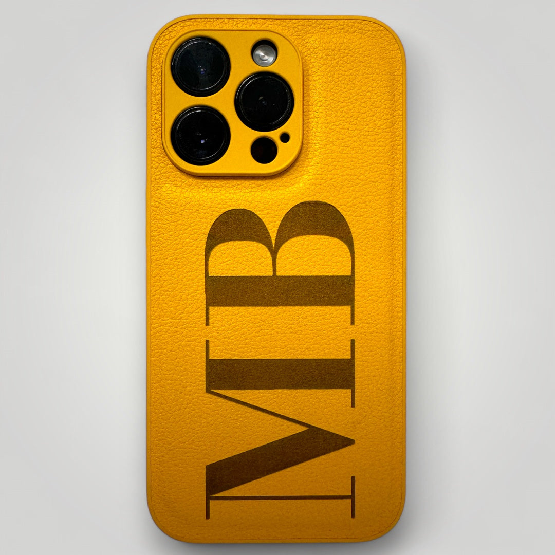 iPhone Leather Case - Initials Personalised Yellow