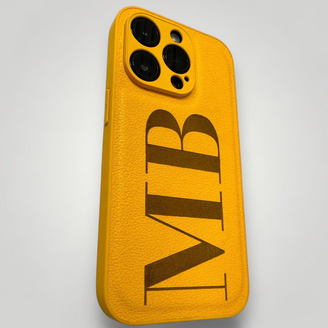 iPhone Leather Case - Initials Personalised Yellow