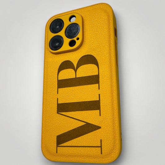 iPhone Leather Case - Initials Personalised Yellow