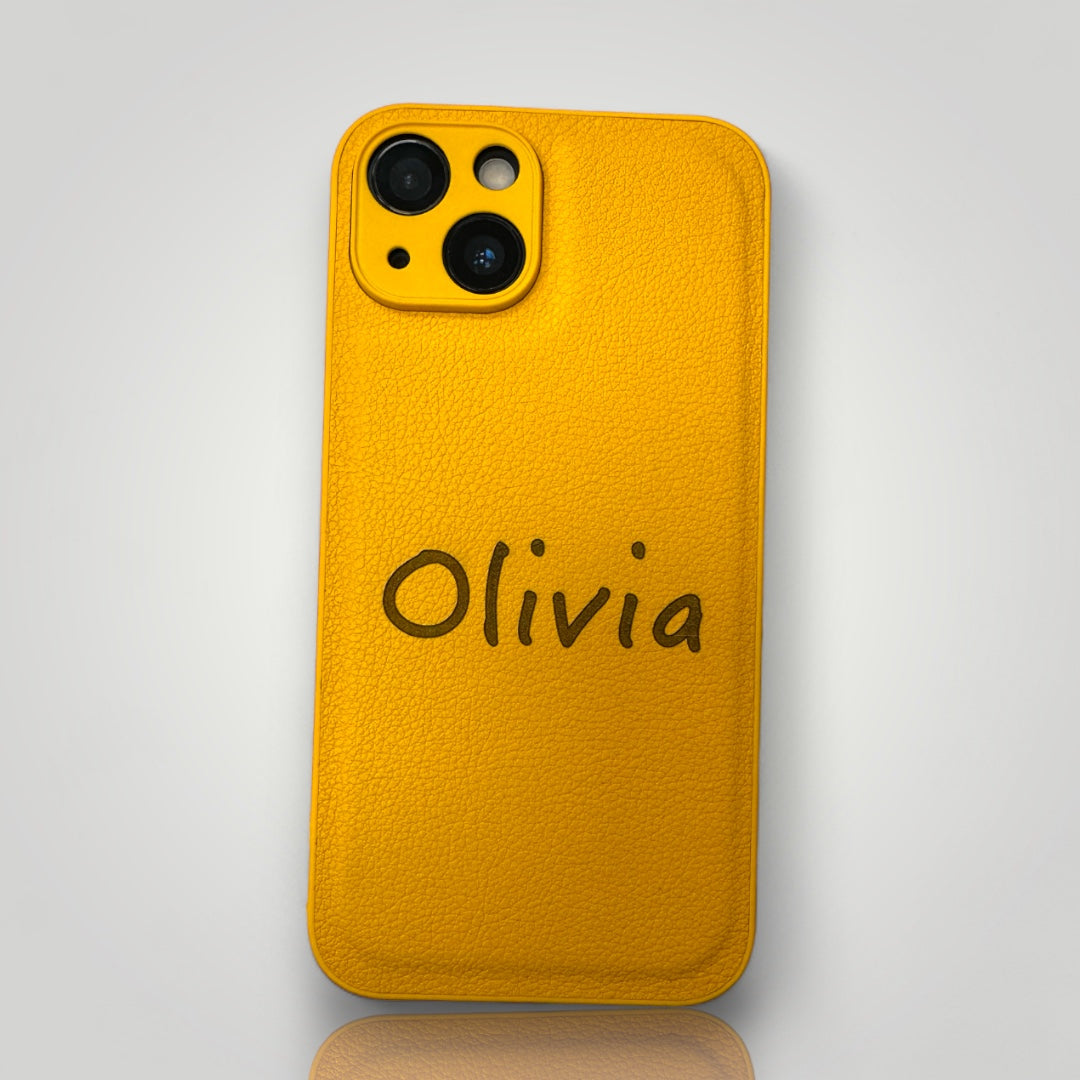 iPhone Leather Case - Personalised Yellow