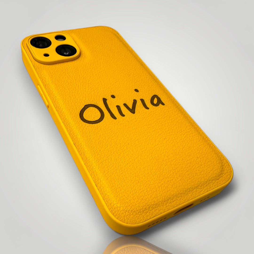 iPhone Leather Case - Personalised Yellow