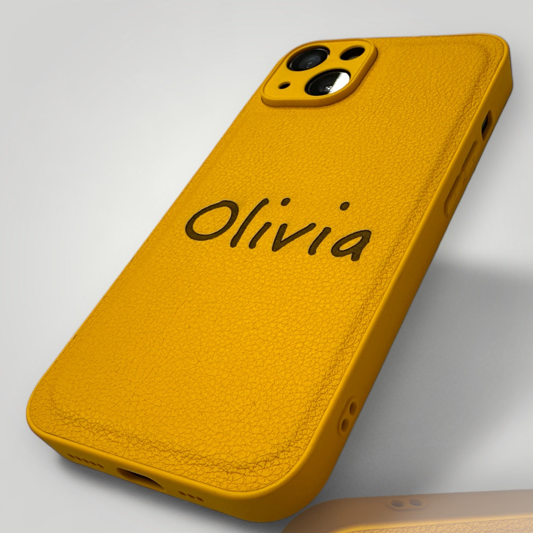 iPhone Leather Case - Personalised Yellow