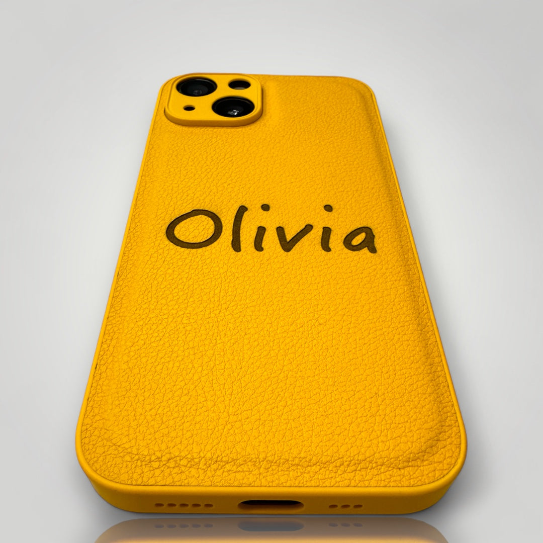 iPhone Leather Case - Personalised Yellow